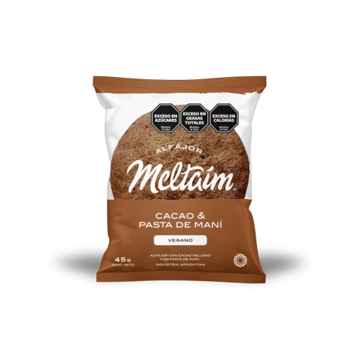Alfajor de Cacao y Pasta de Maní Vegano 45 gr x 12 U - Meltaím