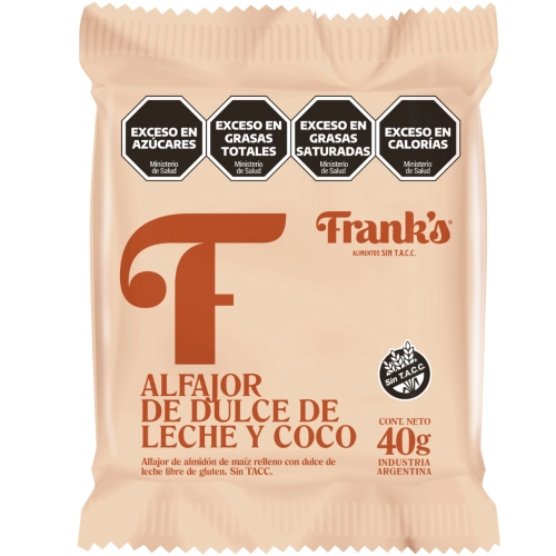 Alfajor de Maicena con Dulce de Leche y Coco sin TACC 40 gr x 8 u - Frank´s
