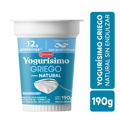  Yogurísimo Griego Natural Sin Endulzar con Probióticos 190 gr - La Serenísima