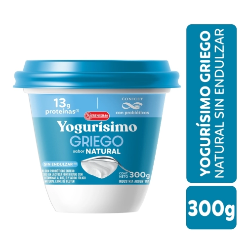 Yogurísimo Griego Natural Sin Endulzar 300gr con Probióticos reducido en Lactosa 300 gr - La Serenísima
