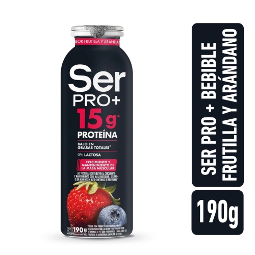 Yogur Ser Proteico Bebible de Frutilla y Arándanos 15 gr Proteína 0% Lactosa 190 gr - Ser