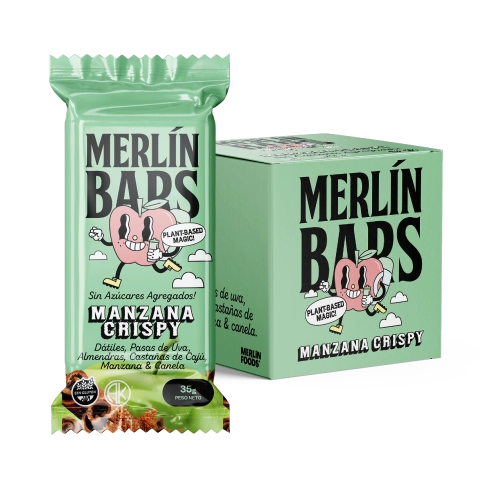 Barra sabor Manzana Crispy sin Azúcar x 14 U - Merlín Bars