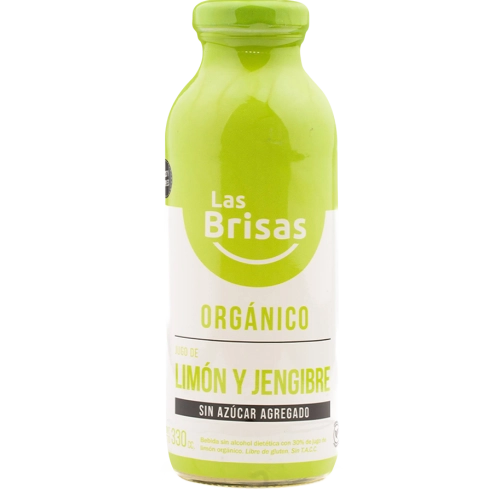 Jugo orgánico de Limón y Jengibre sin Azúcar 330 cc - Las Brisas