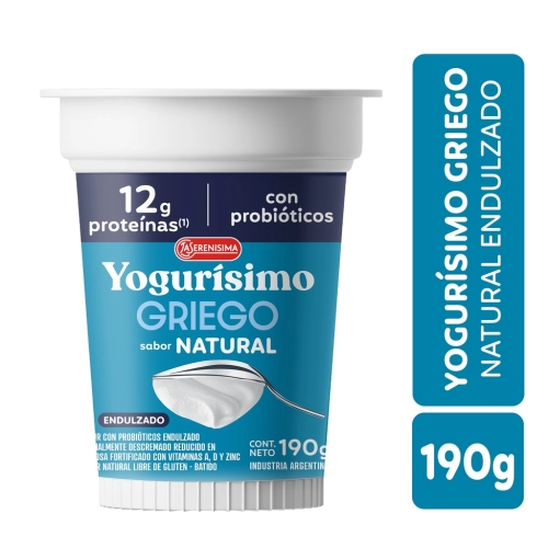 Yogurísimo Griego Natural Endulzado 190 gr - La Serenísima